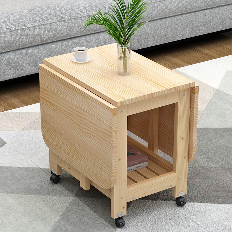 森美人实木折叠餐桌茶几两用小户型边几简约写字桌移动伸缩4人6饭桌矮桌高清大图