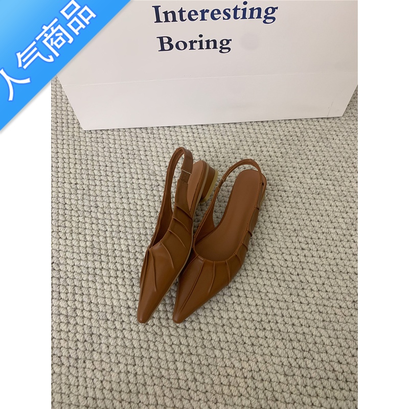 SUNTEK尖头包头凉鞋女2023年夏季新款优雅气质后绊带后空单鞋女低跟女鞋高清大图