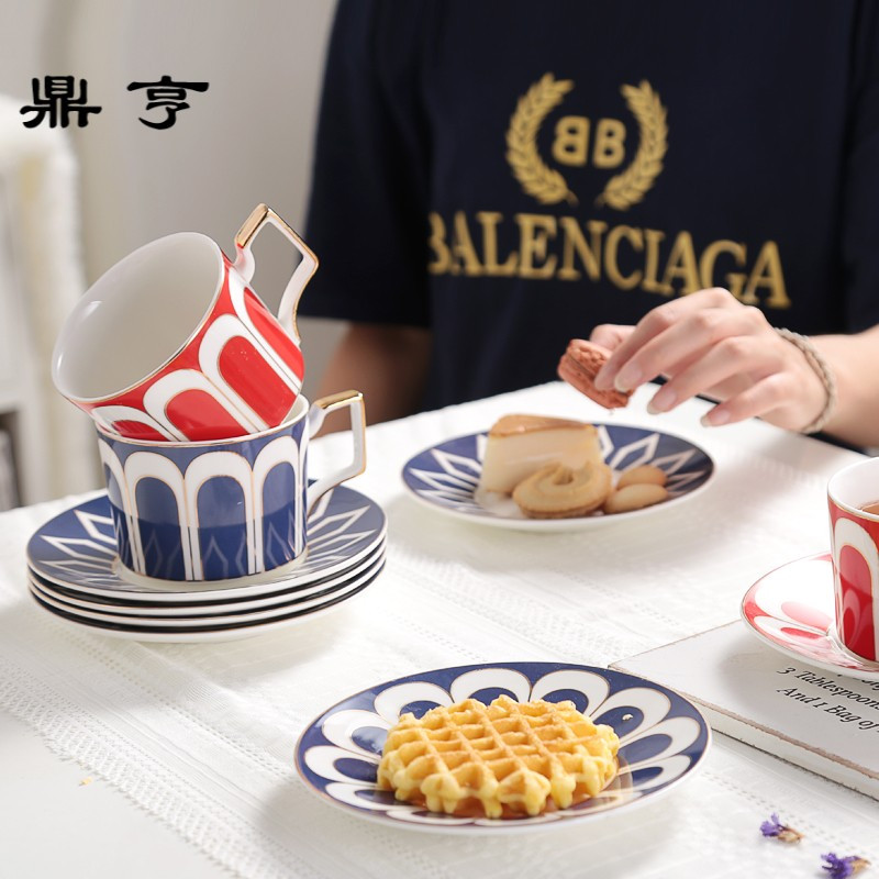鼎亨欧式陶瓷咖啡杯套装美式简易6件套咖啡杯碟勺架整套咖啡杯子