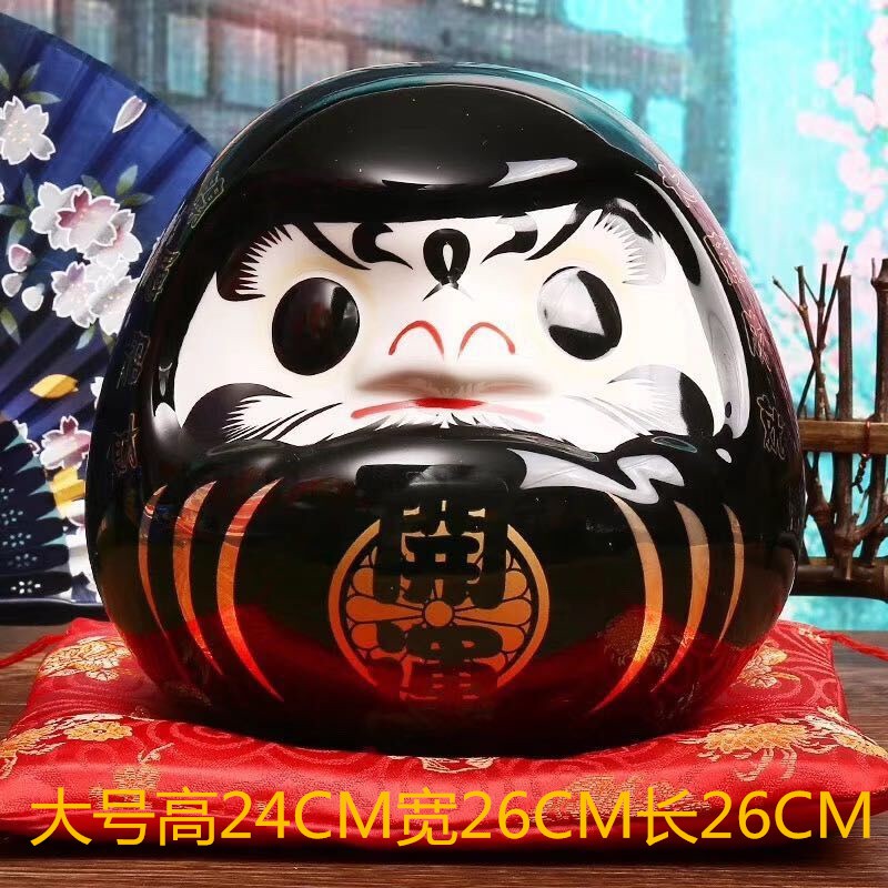 必胜达摩摆件陶瓷储钱罐日本料理装饰品猫创意礼品 三维工匠 大号黑色达摩【高24CM】_114_141