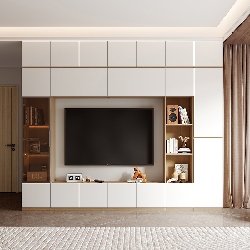 全友家私家居简约落地电视柜背景墙组合客厅家用小户型轻奢高清大图