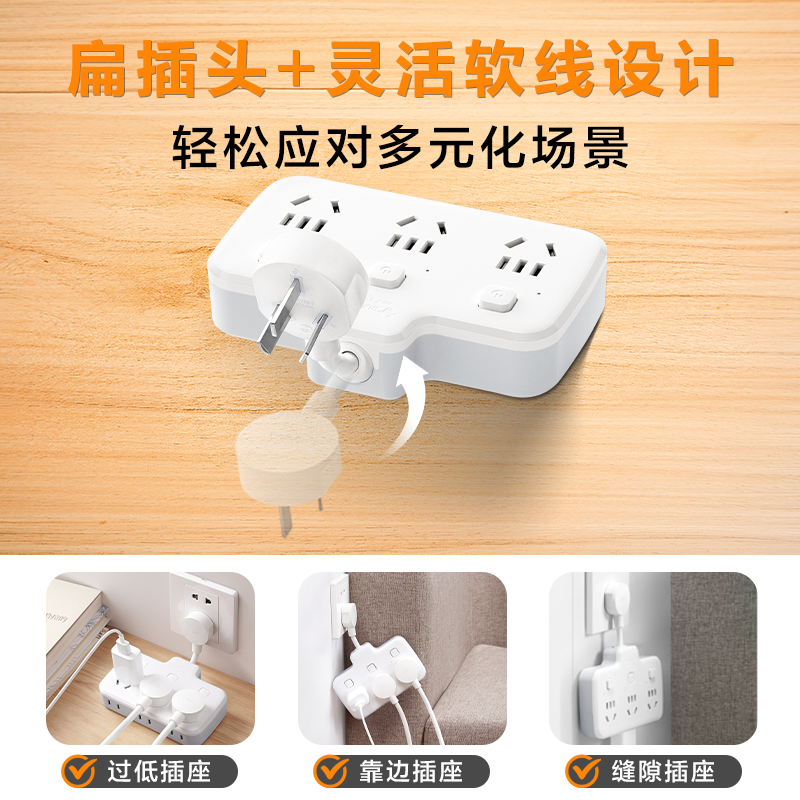 公牛插排柔线分控快充插座转换器带usb充电家用宿舍延长神器排插高清大图