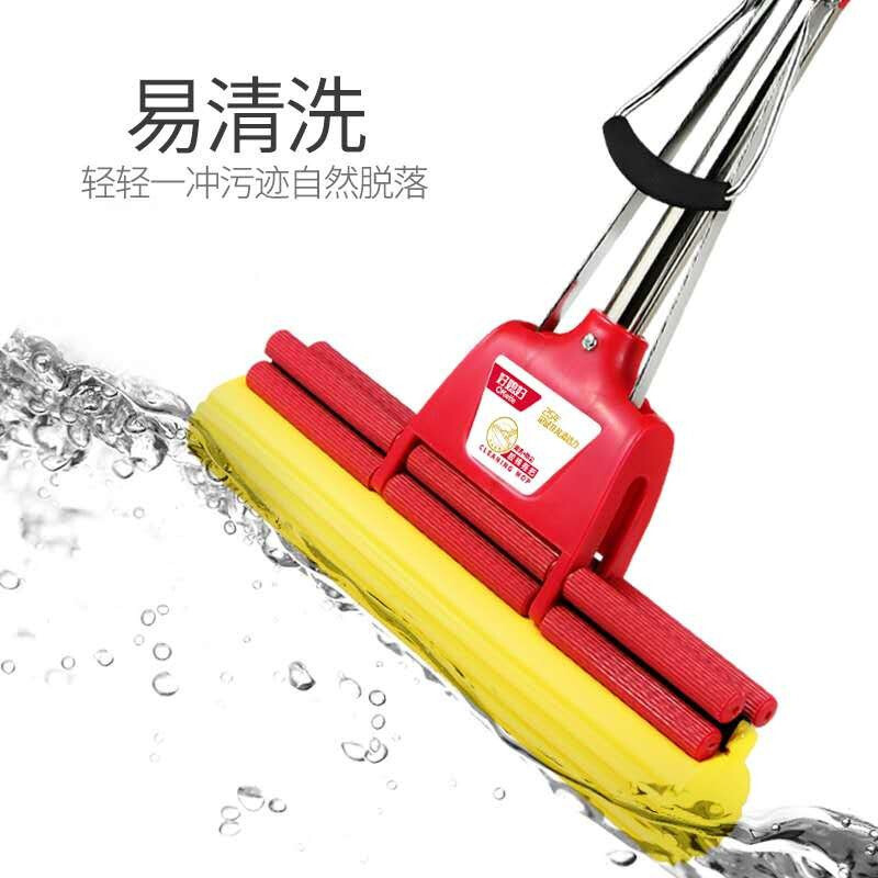 好媳妇 海绵拖把27cm 吸水双滚轮挤水地拖墩布 懒人擦地拖地神器共2个棉头高清大图