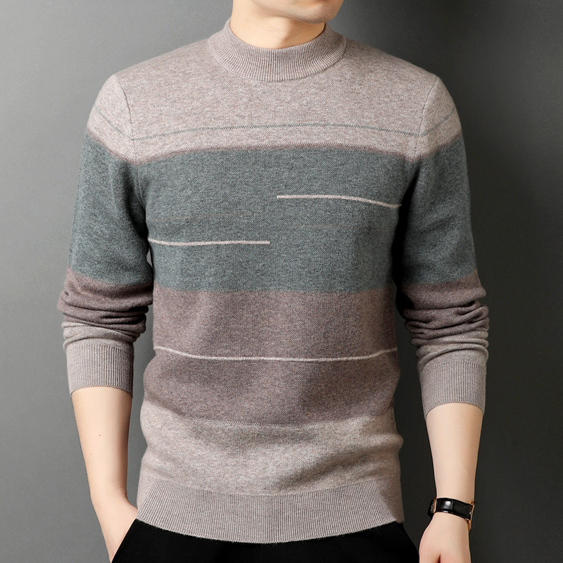 男士秋冬加厚款100纯羊毛衫年轻时尚款保暖精纺羊绒衫大牌官方旗舰店