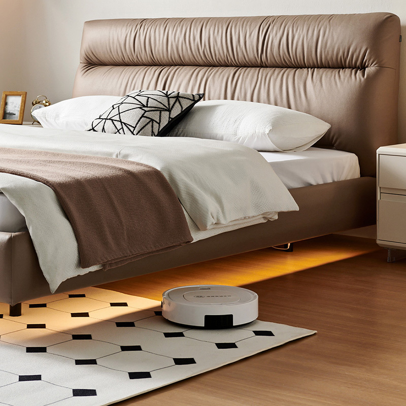 全友家居布艺床简约现代卧室科技布1.8米灯带悬浮床115055