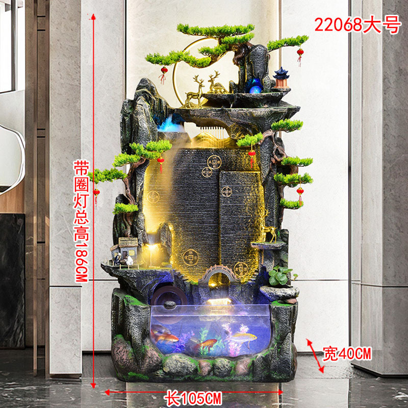 客厅水幕墙鱼缸假山喷泉办公室招财高山流水摆件循环水系景观落地