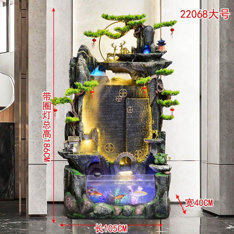 客厅水幕墙鱼缸假山喷泉办公室招财高山流水摆件循环水系景观落地图片