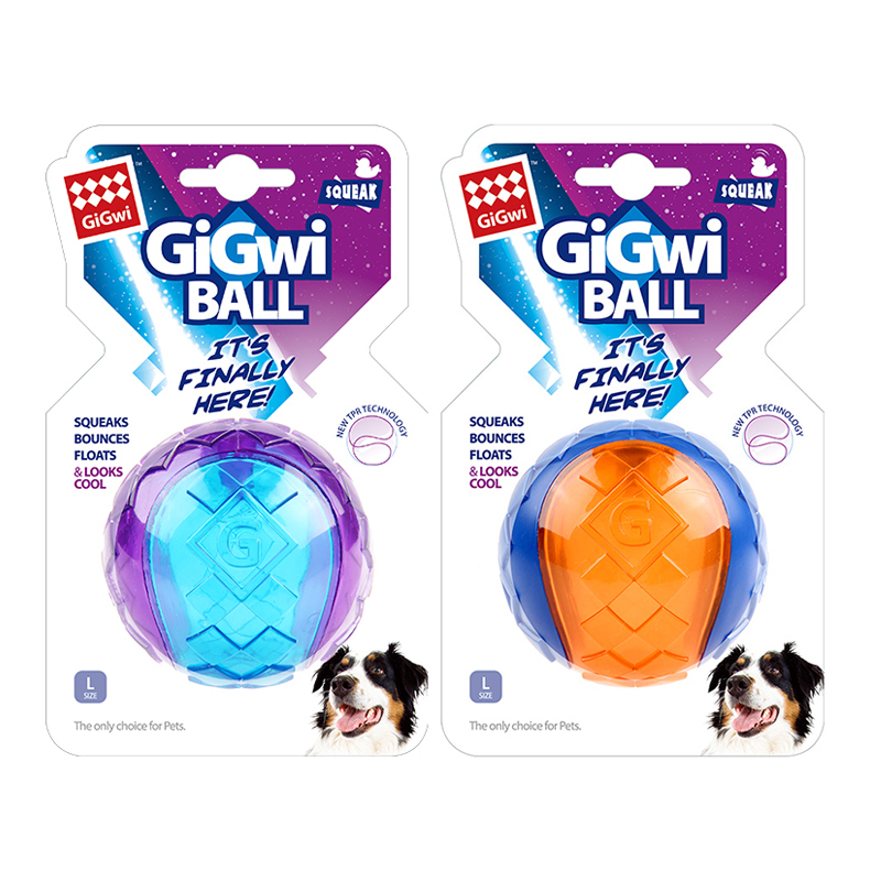GiGwi贵为狗狗解闷玩具球发声宠物玩具幼犬大小狗磨牙耐咬益智-中号透明