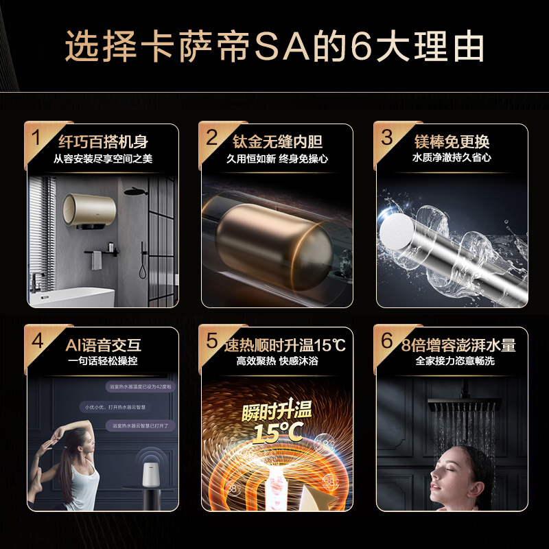 Haier/海尔 卡萨帝60升电热水器 3D瞬热大水量 智能省电 智能阻垢加热系统 三重抑菌CEC6005-SA(U1)