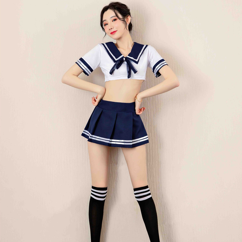 长夜漫漫情趣内衣性感情趣套装清纯装制服诱惑舞台演出服1205 蓝色+黑丝袜 大码(80-140斤)