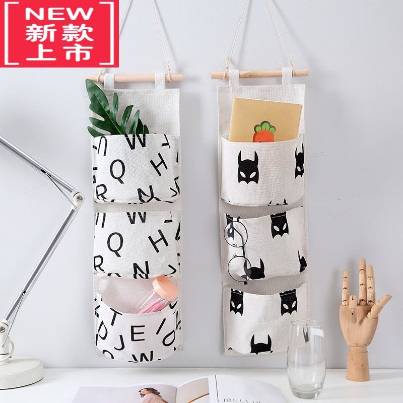 可莉允布艺挂墙上置物袋储物挂兜 门后可悬挂式收纳布袋多层墙面壁挂袋图片
