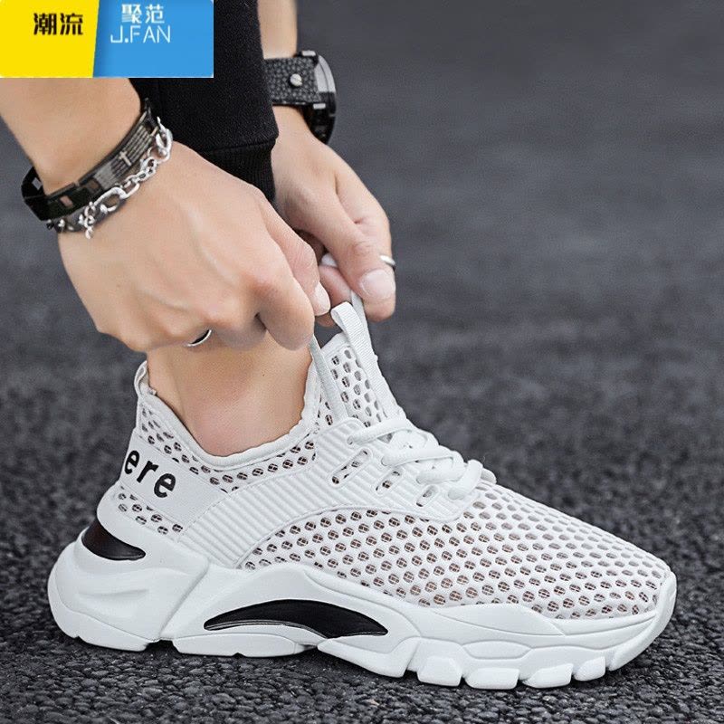 聚范凉鞋男鞋夏季2024新款镂空网眼小白网面运动休闲跑步网鞋潮鞋图片