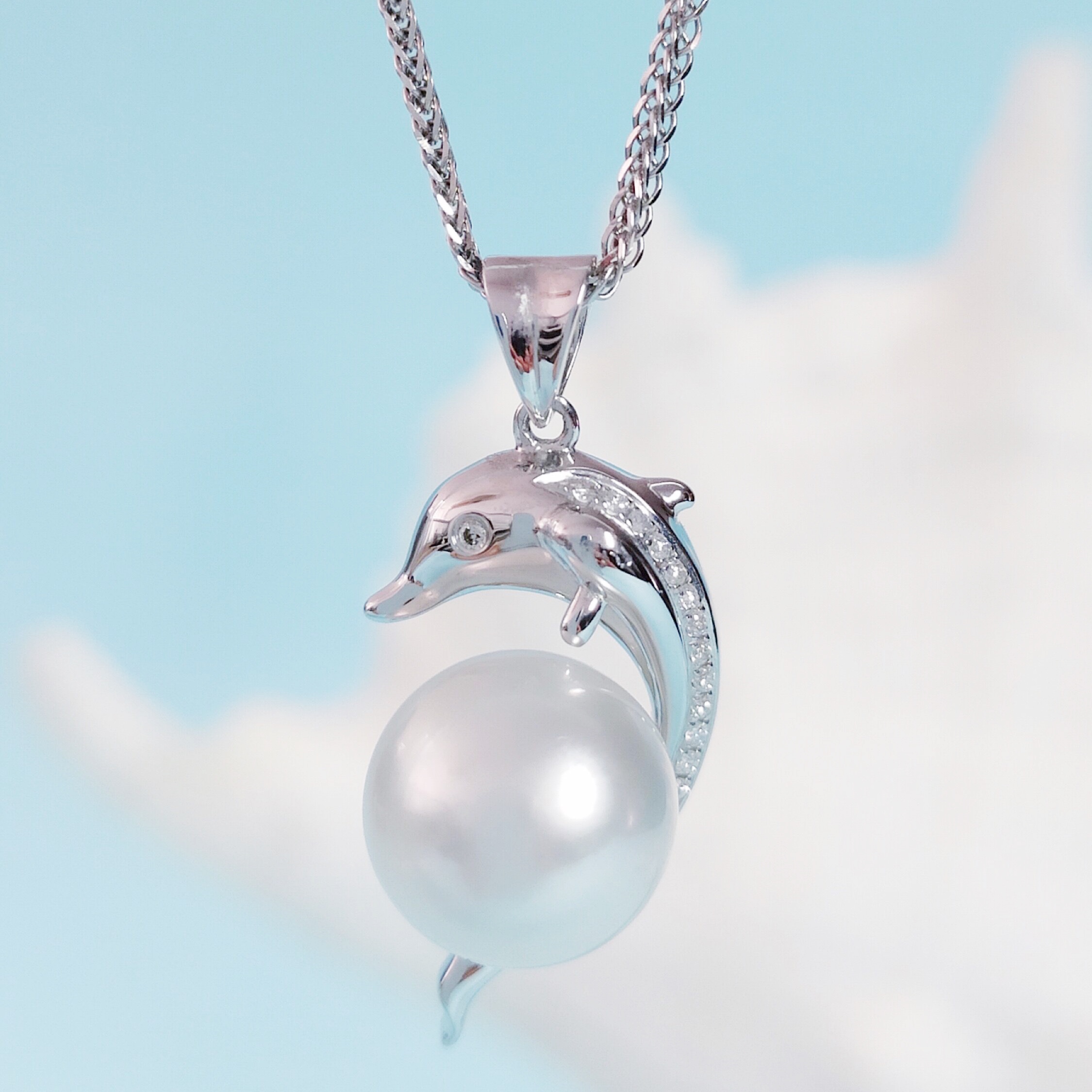 缘源珠宝天然海水珍珠吊坠18k金镶钻时尚气质珍珠吊坠