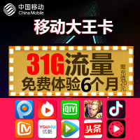 中国移动大王卡全国日租卡移动卡4g上网卡电话卡全国通用不限流量0月租手机卡（6个月免费体验）