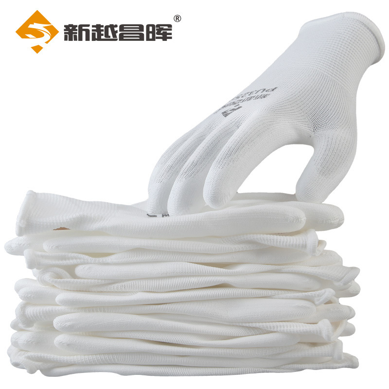 新越昌晖PU尼龙涂掌劳保手套 浸胶挂胶耐磨透气轻便防滑工作防护劳保手套 PU508 纯白色12副/M码