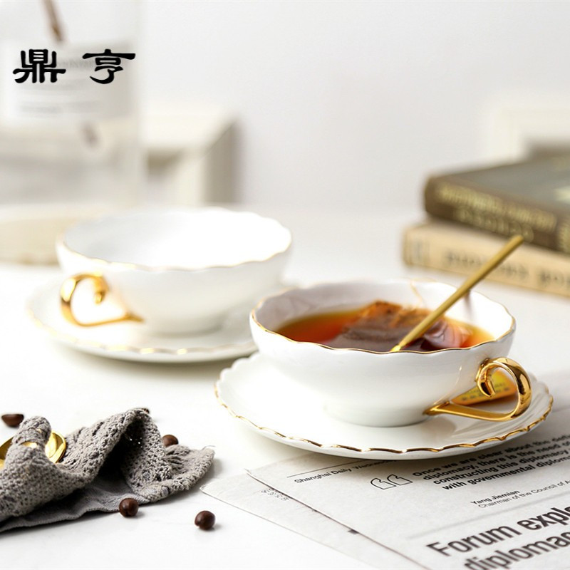 鼎亨北欧高端简约花茶杯英式下午红茶杯欧式骨瓷咖啡杯复古金边杯