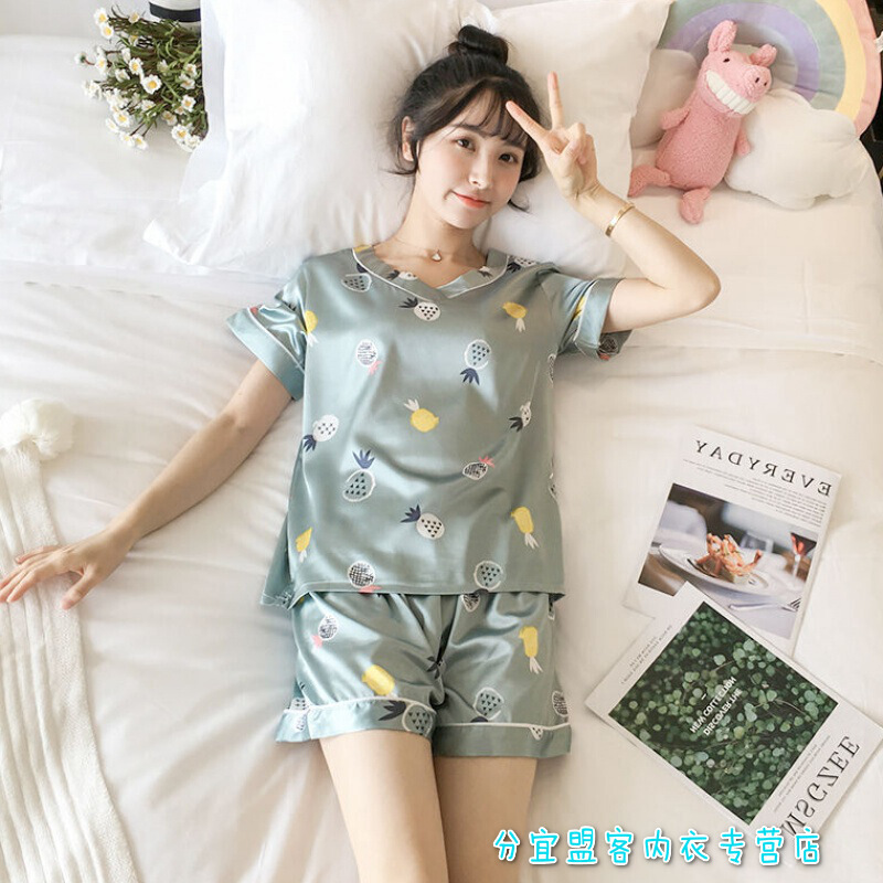波迷娜(BOMINA)夏天睡衣女睡衣女夏季短袖薄款可爱女士服冰丝两件套装韩版学生宽松