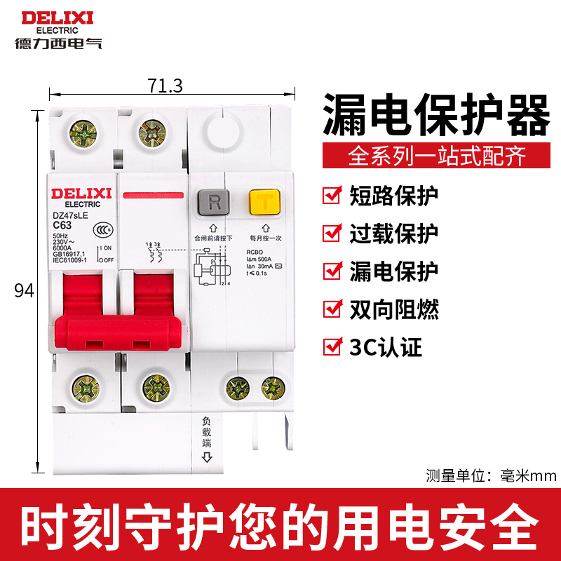 德力西电气（DELIXI ELECTRIC）断路器 空气开关 家用空开漏电保护断路器总闸漏保DZ47sLE 2P C 6