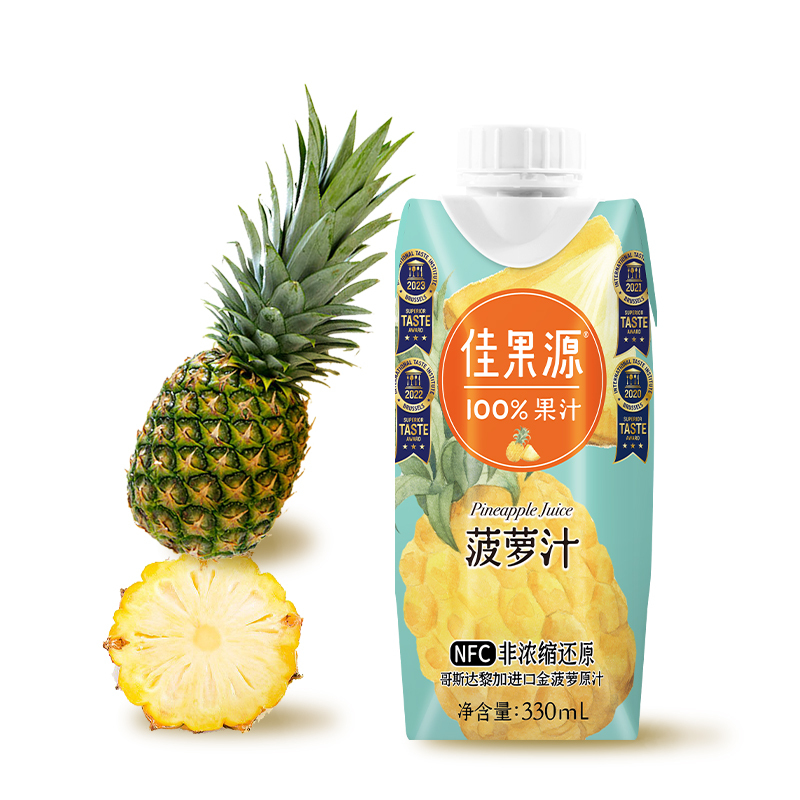 佳果源NFC菠萝汁330ml*12瓶 金菠萝 高维C 非浓缩还原 苏宁宜品推荐