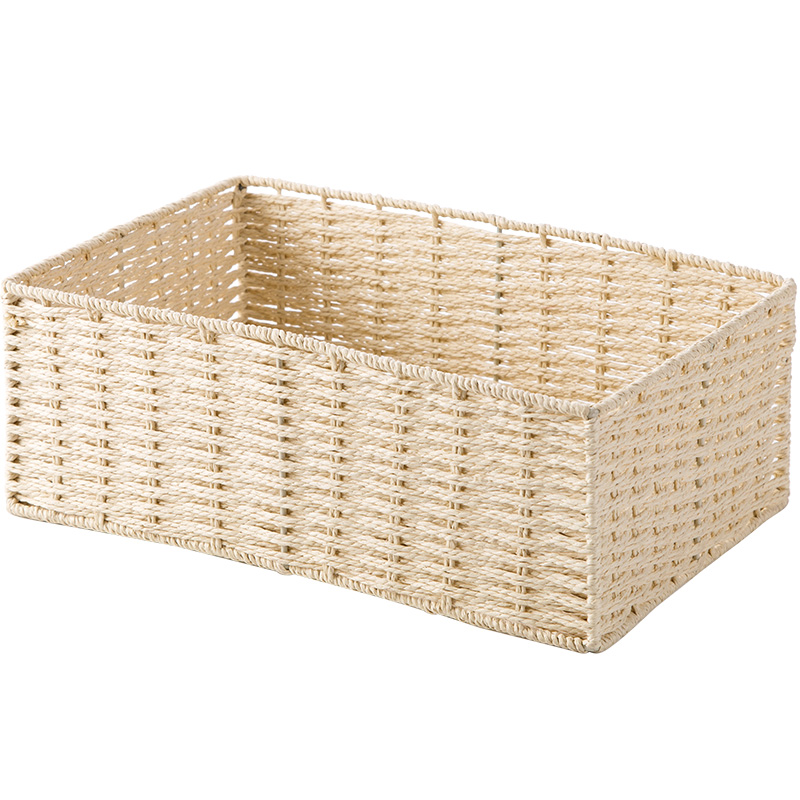 纸绳编织收纳筐桌面收纳篮衣物玩具收纳盒长方形篮子储物篮高清大图