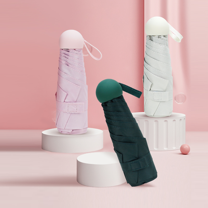 红叶五折PG黑胶纯色伞 太阳伞五折伞迷你口袋伞防晒防紫外线遮阳伞折叠晴雨伞 颜色随机-3535