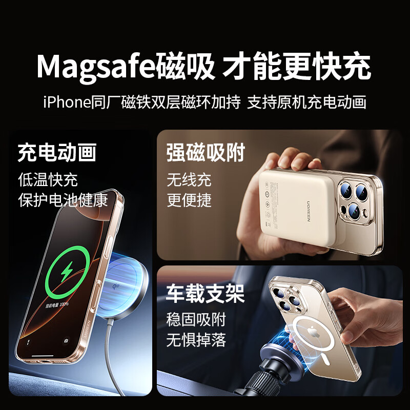 绿联适用苹果16pro max晶透原护系列手机壳磁吸款防摔保护套 透明 1片装 CA112/55096高清大图