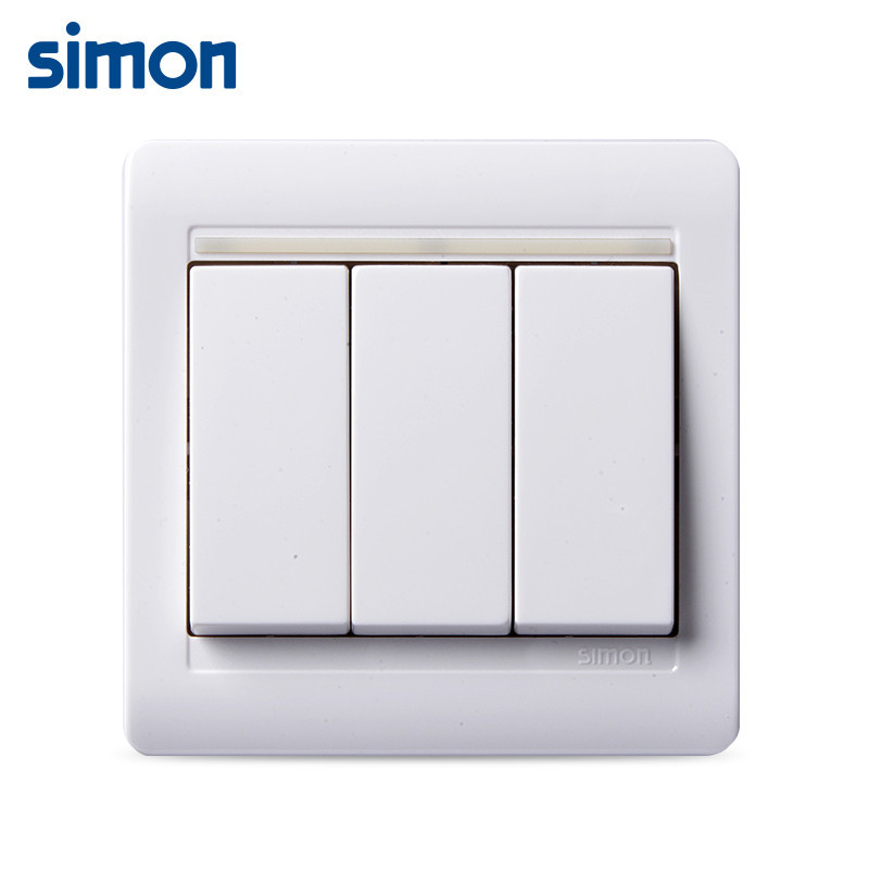 西蒙(simon)86型雅白色55系列三开双控开关面板带荧光N51032B