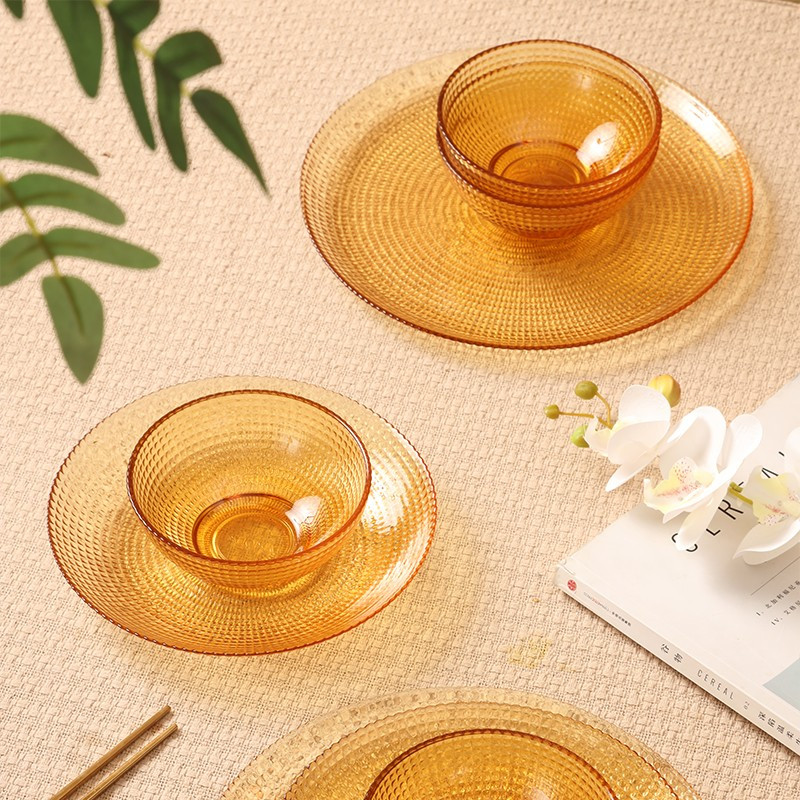 康宁餐具碗碟套装晶莹系列琥珀色玻璃餐具12件组6个350ml小碗3个深盘3