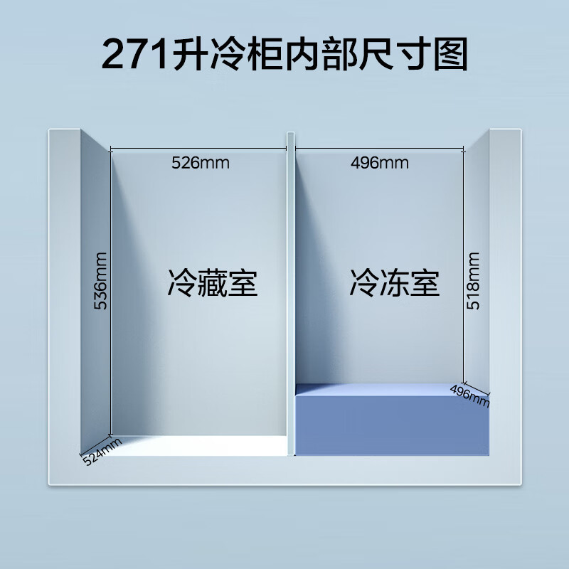 美的(Midea)卧式冰柜冷柜271升商用家用囤货大容量冷藏冷冻双箱双温 可移动蝶形门冰箱BCD-271VMQ