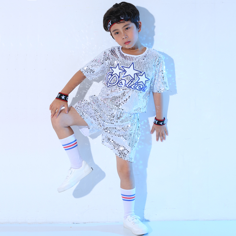 男孩110cm六一儿童拉拉队服装啦啦操表演服幼儿现代舞爵士舞亮片舞蹈