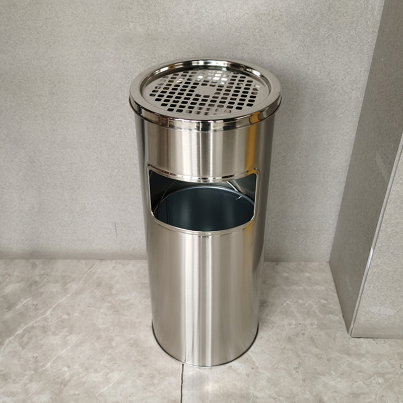 利特莱依不锈钢圆形大号商用垃圾桶立式烟灰桶电梯口高档户外圆形不锈钢高清大图
