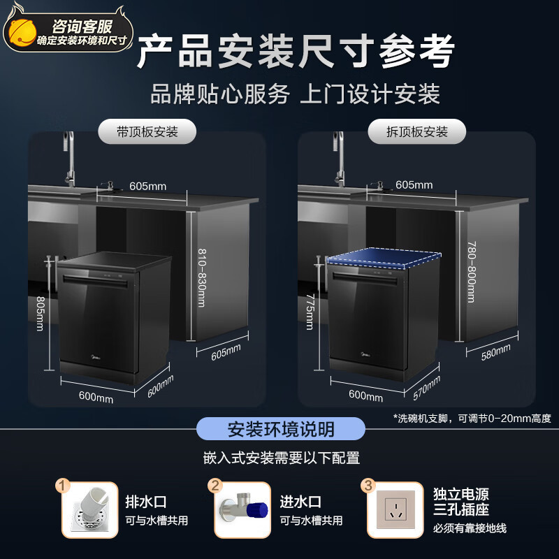 美的(Midea)15套洗碗机GX2000一键独立消毒105℃热风烘干五臂飓风洗双驱变频一级水效高清大图