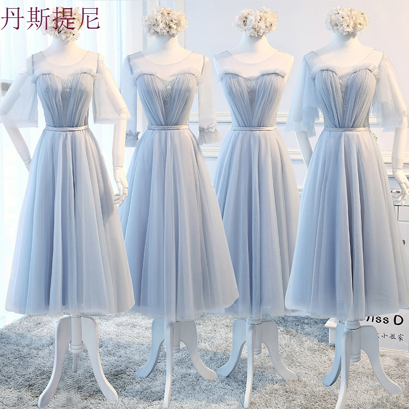 伴娘服2018新款韩版姐妹裙中长款婚礼姐妹团灰色伴娘礼服女春夏季