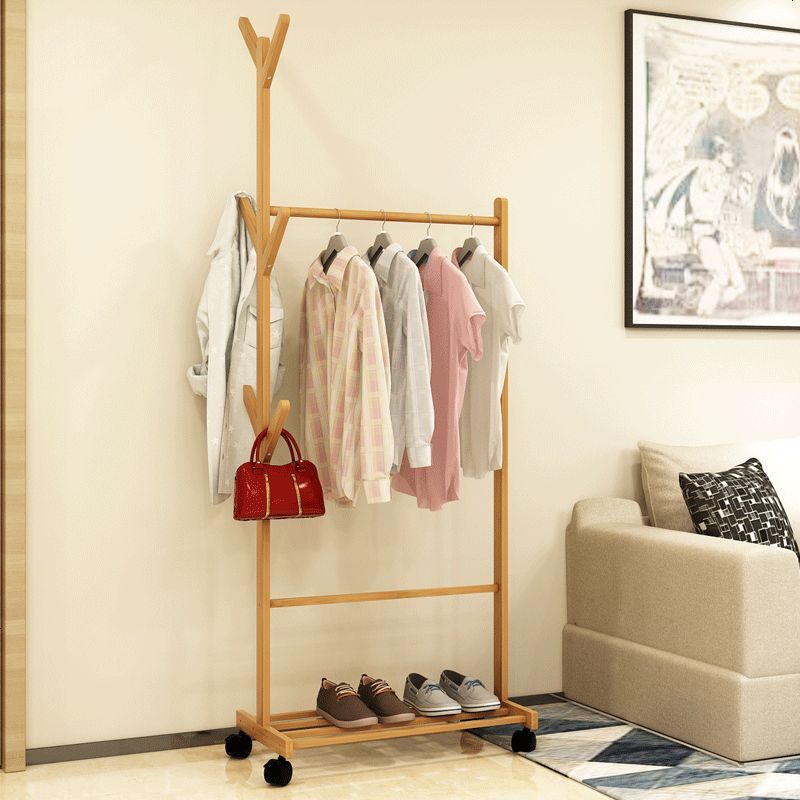 衣帽架落地简易实木卧室韩式家用经济型多功能宿舍客厅组装挂衣架