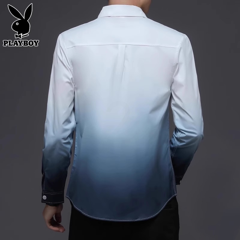 花花公子长袖衬衫男士2025年春季上衣服潮流免烫休闲衬衣外套花免高清大图