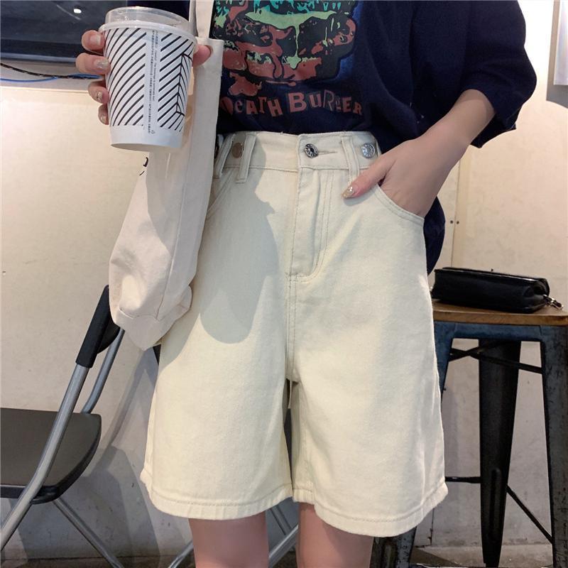 高腰牛仔短裤女夏2020新款韩版学生宽松百搭松紧腰五分裤阔腿热裤 莎