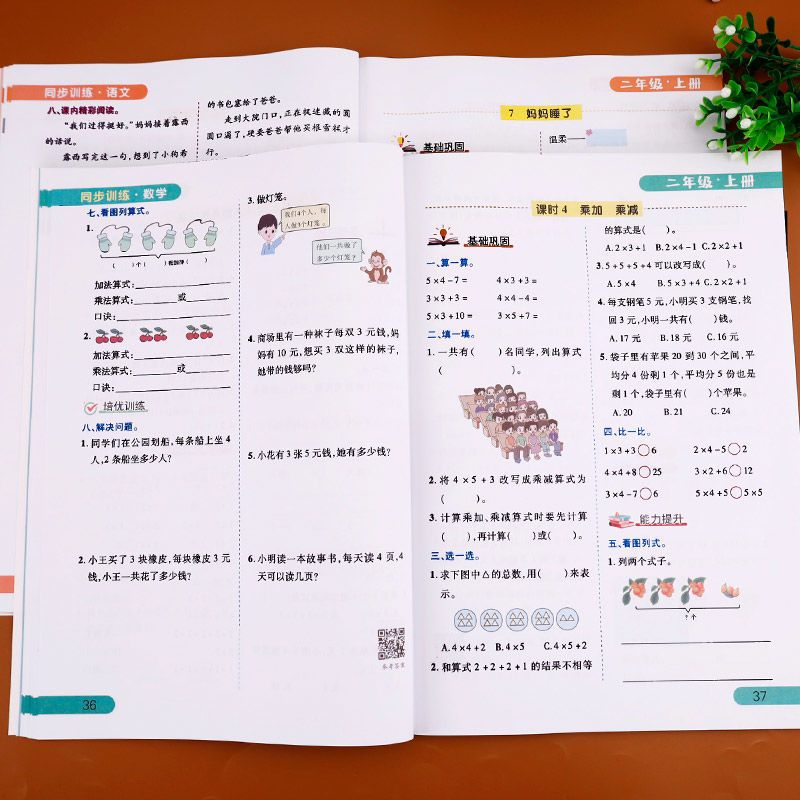 二年级上册同步练习册小学生语文数学教材同步训练全套人教部编版 二年级上册同步训练(语文)