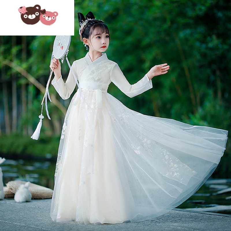 绿彩虹光女汉服仙气飘逸古风儿童古装女汉服学生12岁夏季仙气女童唐装演出服