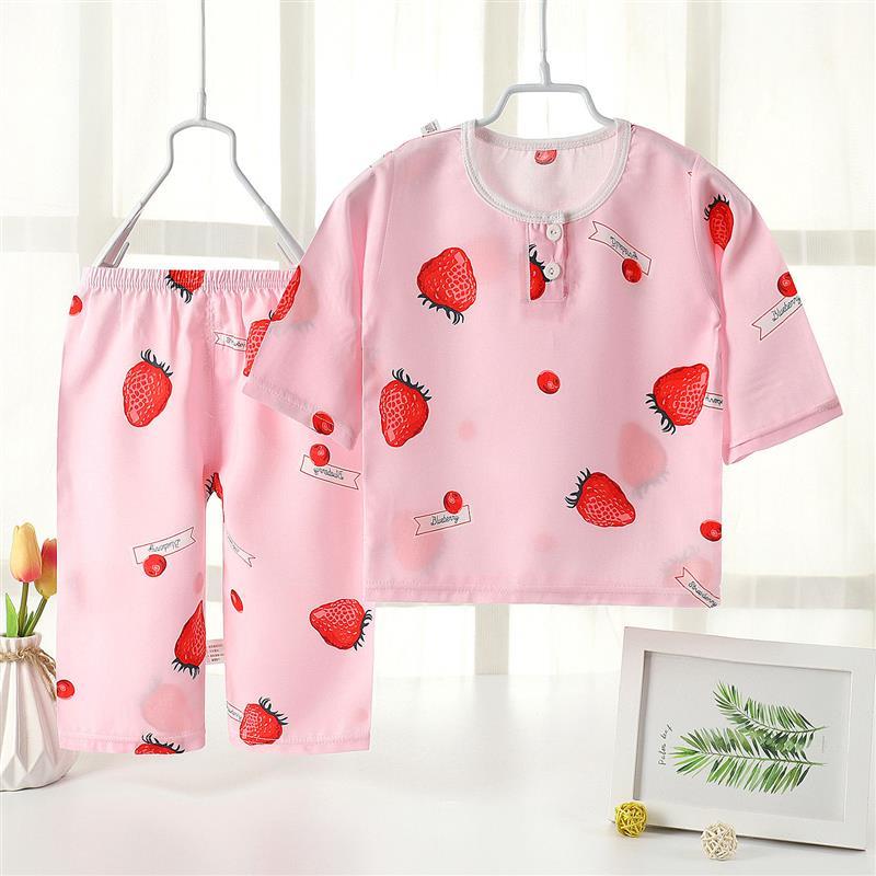 儿童夏季婴幼儿棉绸睡衣男童女童棉绸套装中小童宝宝家居服薄款