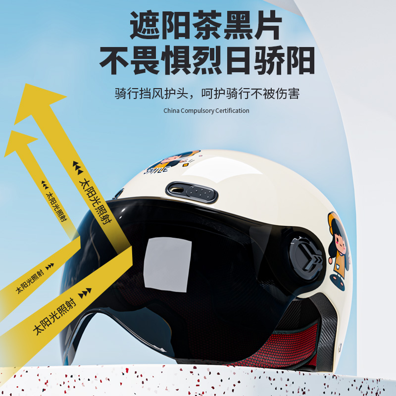 [补贴10%]3C认证电动车头盔男女士摩托电瓶车夏季防晒四季通用半盔安全帽高清大图