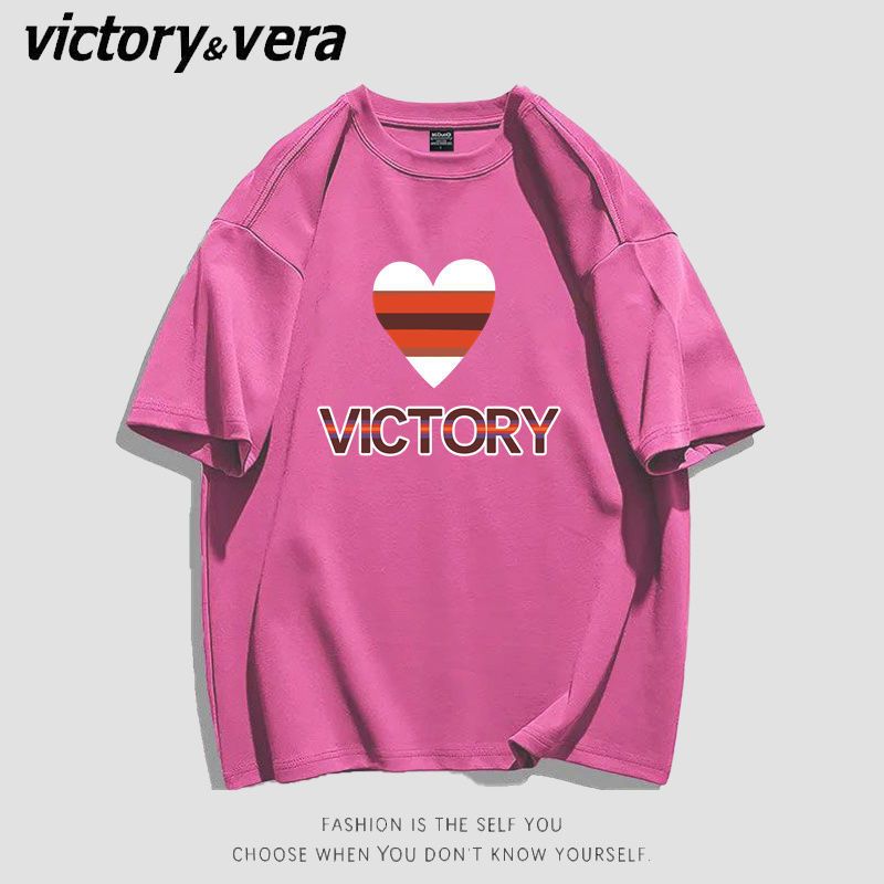 VICTORYVERA复古港风爱心印花短袖t恤女2022夏季新款宽松半袖上衣
