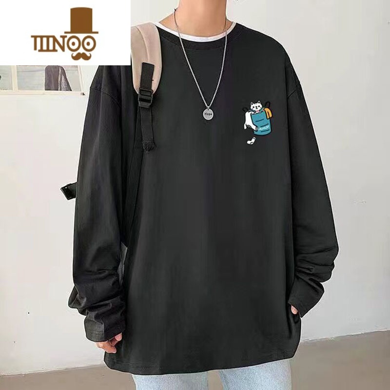 YANXU新款男装长袖t恤字母印花学生圆领卫衣休闲宽松打底衫潮高清大图