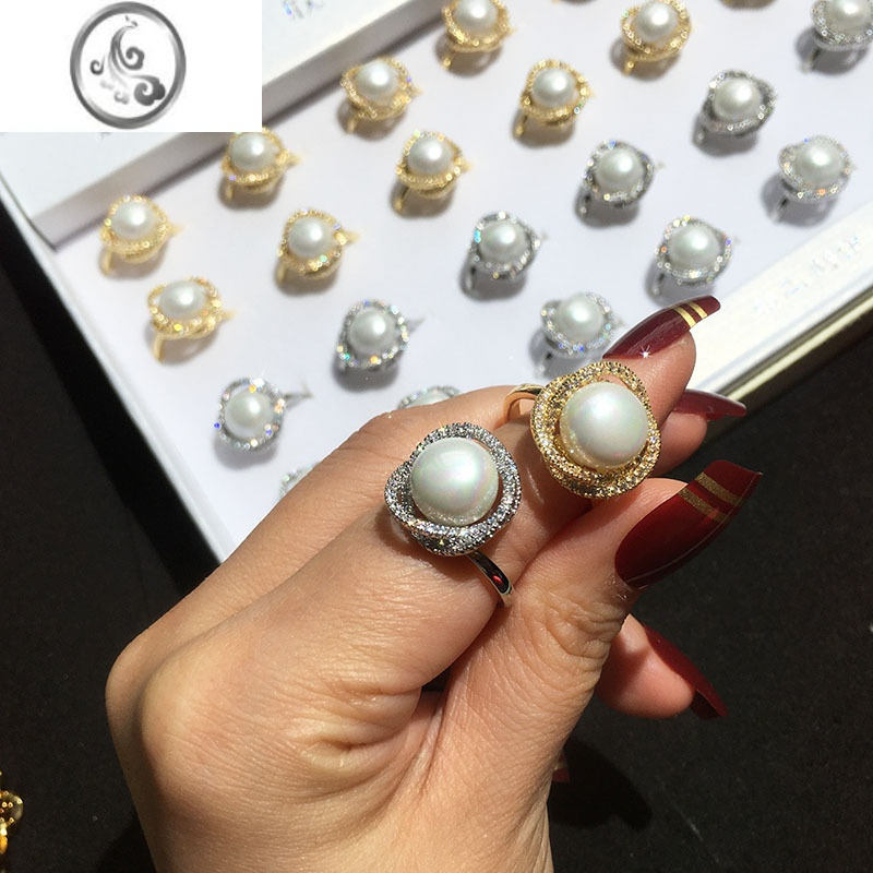 jimi可调节巴洛克淡水珍珠戒指轻奢微镶锆石复古精致戒指精工双层