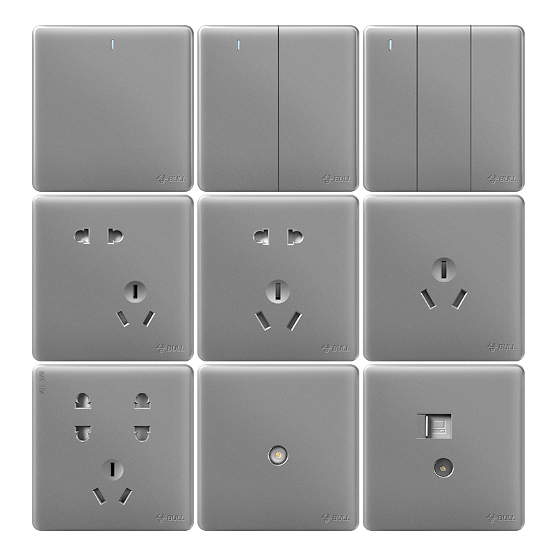 公牛开关插座面板86型家用墙壁暗装多孔面板g28星空灰色五孔带开关二