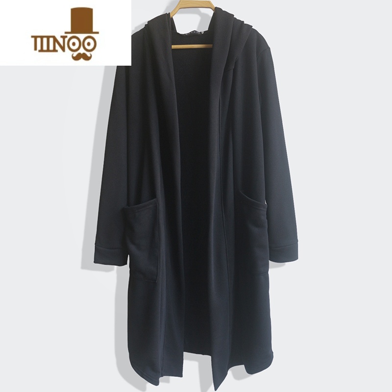 YANXU暗黑系长款风衣男外套宽松连帽英伦风过膝开衫披风休闲斗篷大衣潮高清大图