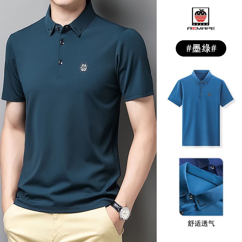 爱曼普正品男士polo衫男中青老棉T恤男印花休闲大码衣服男上衣男