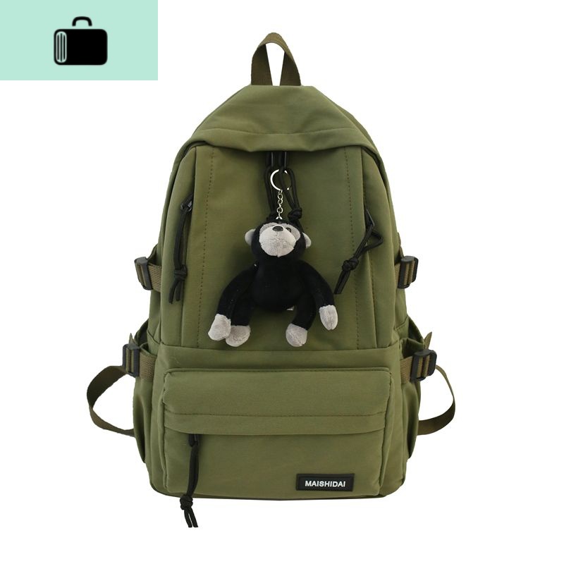 ins书包女学生韩版初高中大容量百搭背包女潮牌网红大学双肩包男NEW LAKE 绿色（忍不住想买）【防水防盗】书包+黑猩猩挂件【送小雏菊徽章