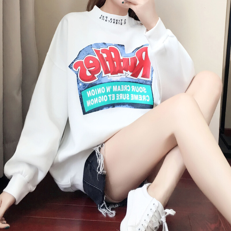 2018春秋新款韩版学生上衣薄款长袖宽松套头圆领bf超火卫衣女潮白色