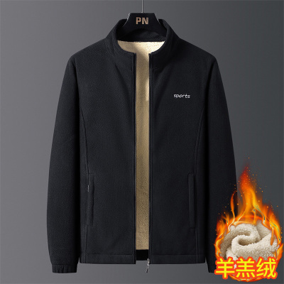 伊夫狼爪(YIFULANGZHUA)抓绒衣男士秋冬季款羊羔绒加绒立领夹克保暖摇粒绒外套