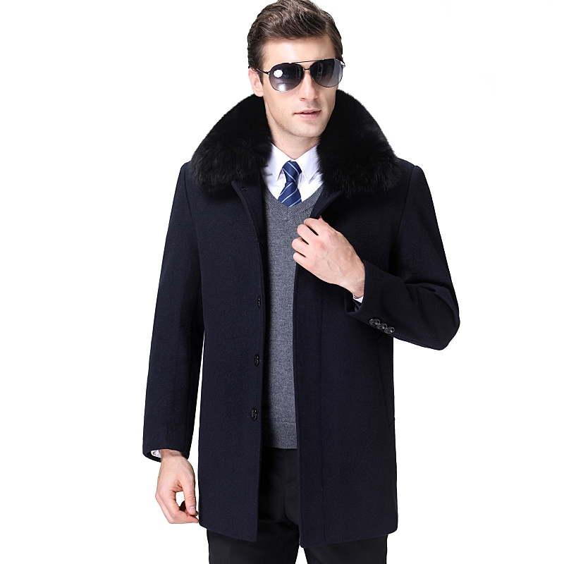 【免费试穿，退换无忧】羊绒大衣男中老年过膝长款父亲风衣毛呢大衣爸爸羊毛呢子外套加厚品牌官方_1 1806中长款藏蓝加绒 170/88A(M码）